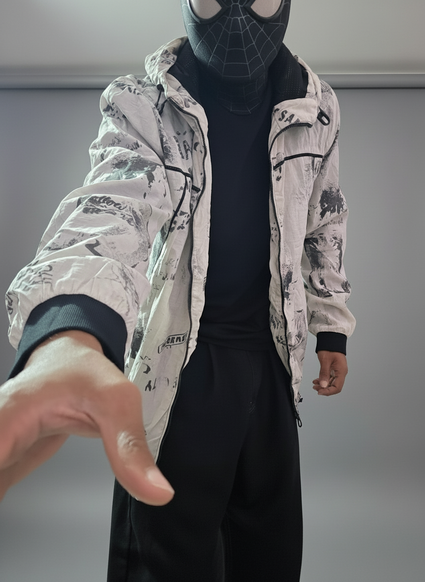 NEWSPAPER PRINTED ZIPPER HODDIE