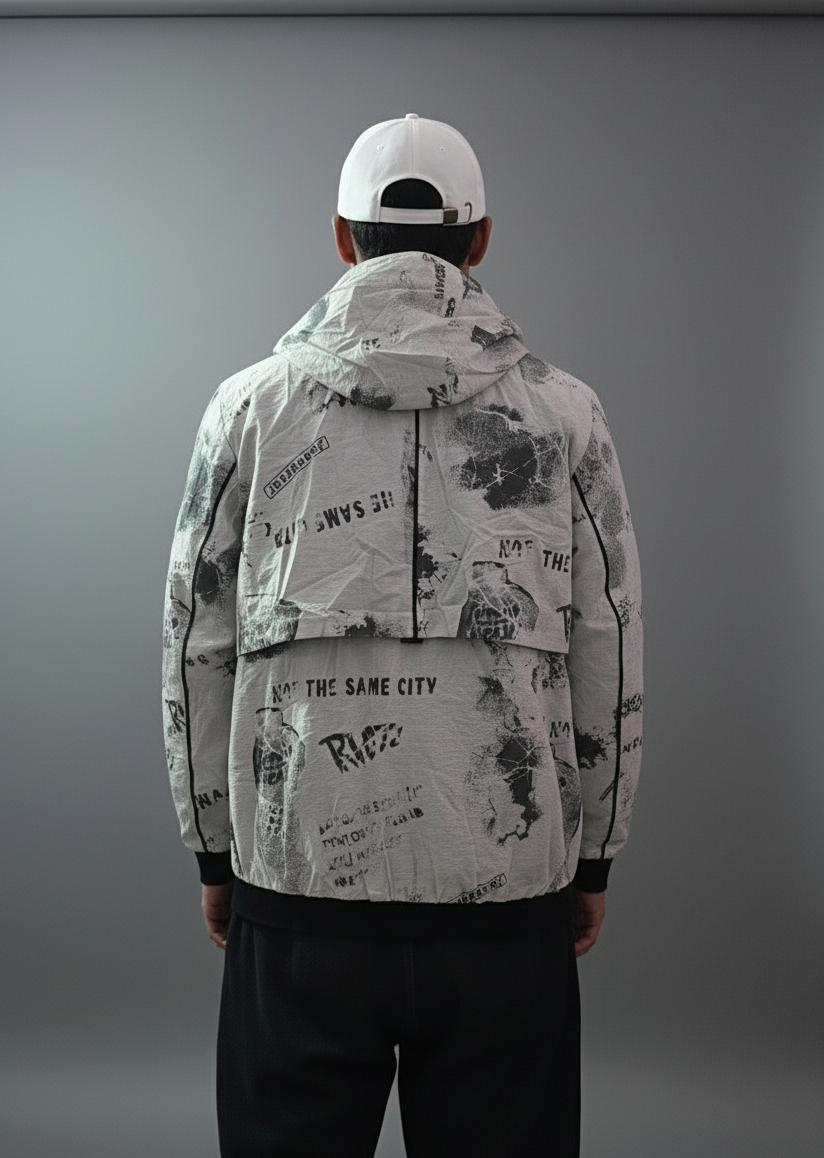 NEWSPAPER PRINTED ZIPPER HODDIE